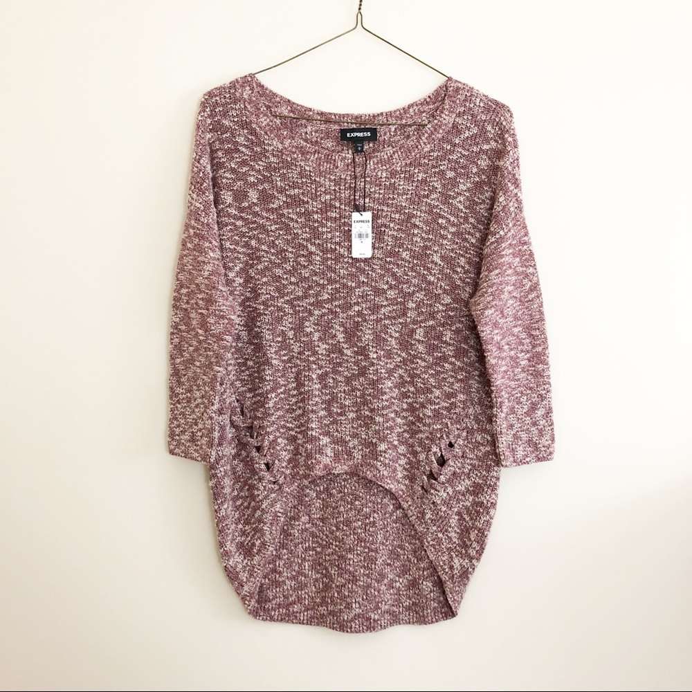 Express Marled Lace-Up Tunic Sweater